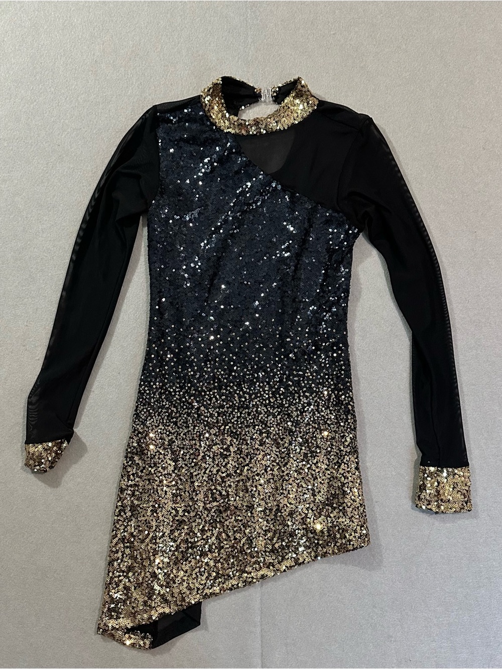 Kids Black and Gold Sequin Dance Costume Dress